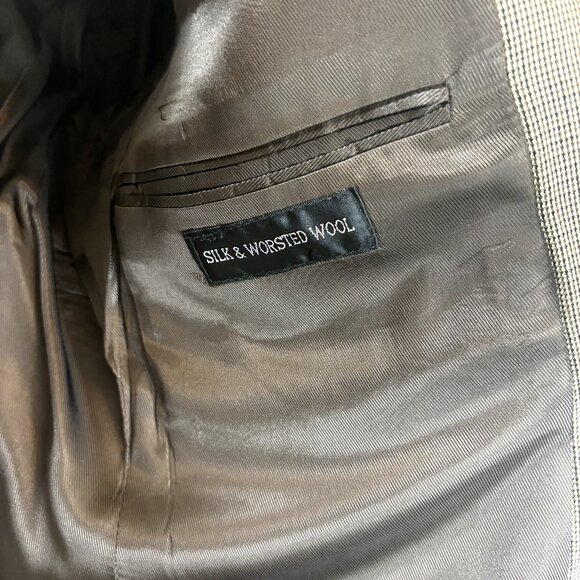 Andrew Fezza Men's Flannel Sport Coat Blazer Size 43R Silk Wool Tan Suit Jacket - Picture 10 of 12